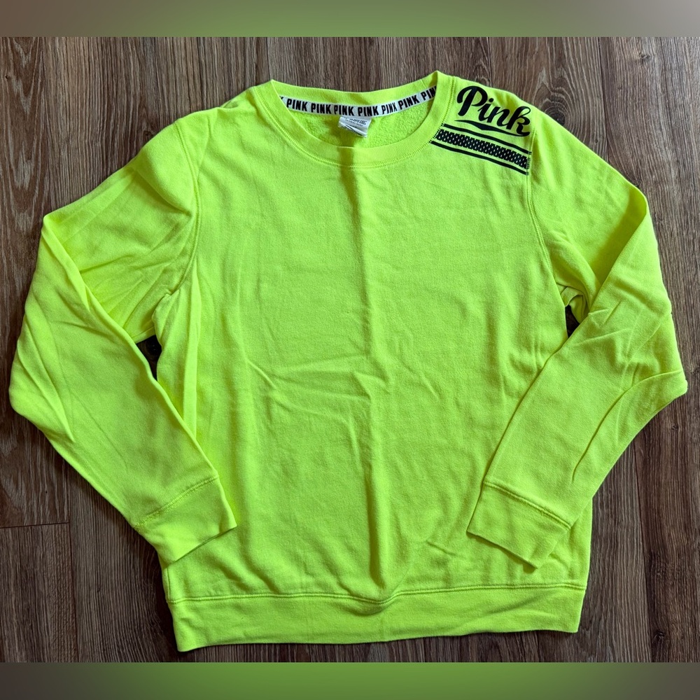 PINK Victoria's Secret Neon Yellow Crewneck Sweater